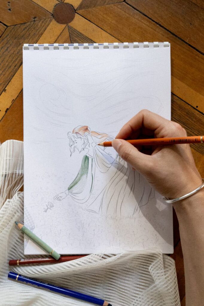 coloriage femme aux crayons