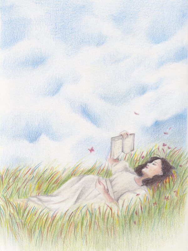 Lecture au soleil - Dessin Original